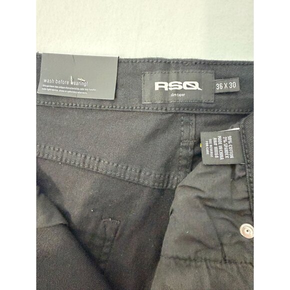 RSQ Black Slim Taper Jeans W36 L30 Mens Casual Denim Pants - Picture 4 of 12